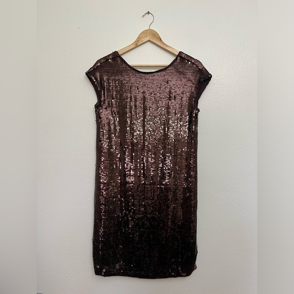 Anthropologie Maeve Women Kara Sequined Brown Mini Cocktail Dress Size SP - Picture 3 of 10
